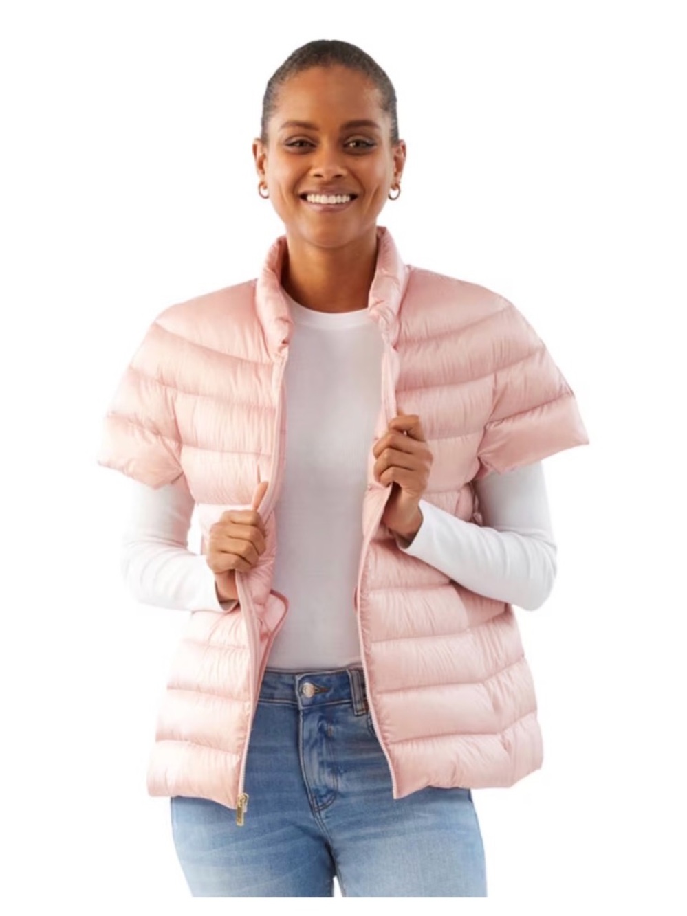 Martha Stewart Short-Sleeve Puffer Jacket - Light Pink